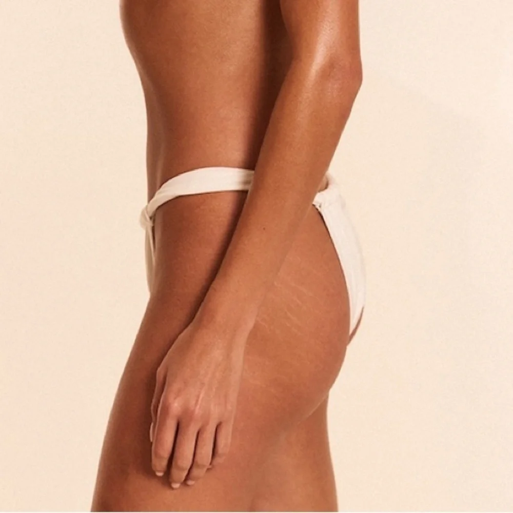 NWT PrettyLittleThing Cream Ruched Tanga Bikini Bottoms UK4 US0